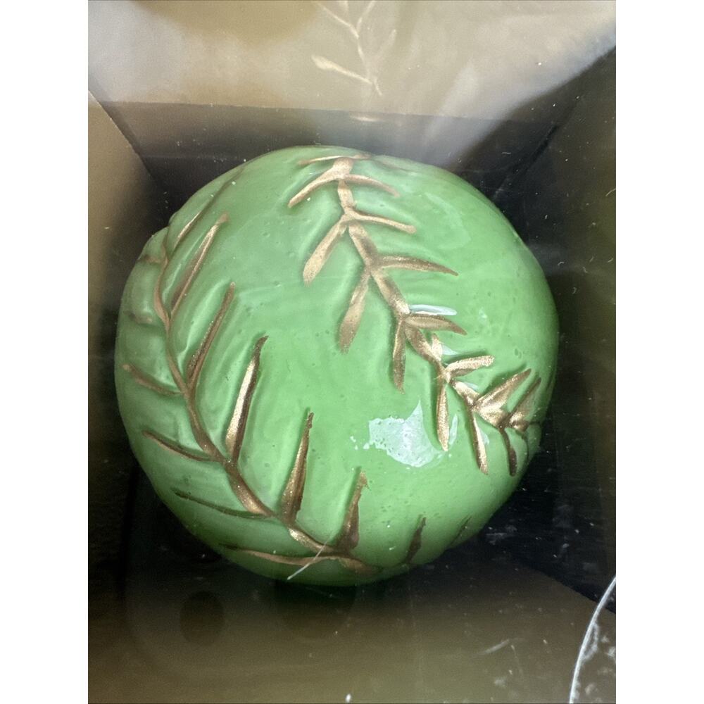Tinsel And Fir glass ornaments Mint Green And Gold Stitching BOX OF 6 NIB NEW - Picture 10 of 10